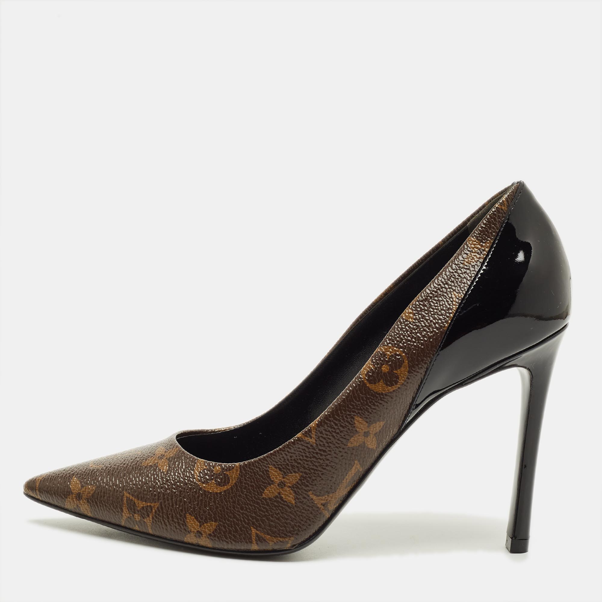 

Louis Vuitton Chérie Size  Brown/Black Monogram Canvas and Patent Leather Pumps