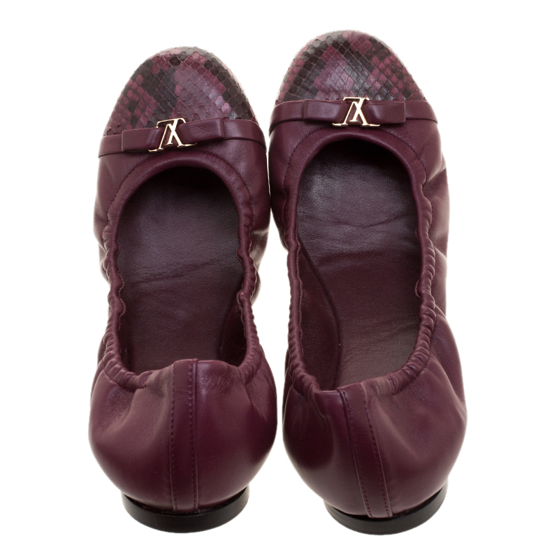 Louis Vuitton Python Elba Flats Burgundy Leather Ballet Shoes EU 37.5