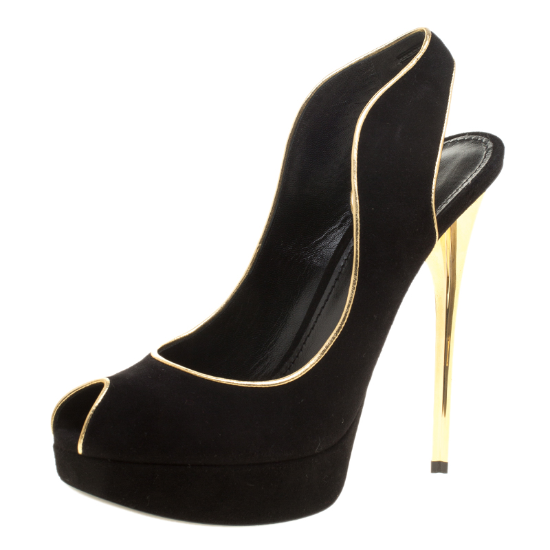 Louis Vuitton Black Suede Fleur Resin Heel Peep Toe Platform Slingback Sandals Size 40 Louis ...