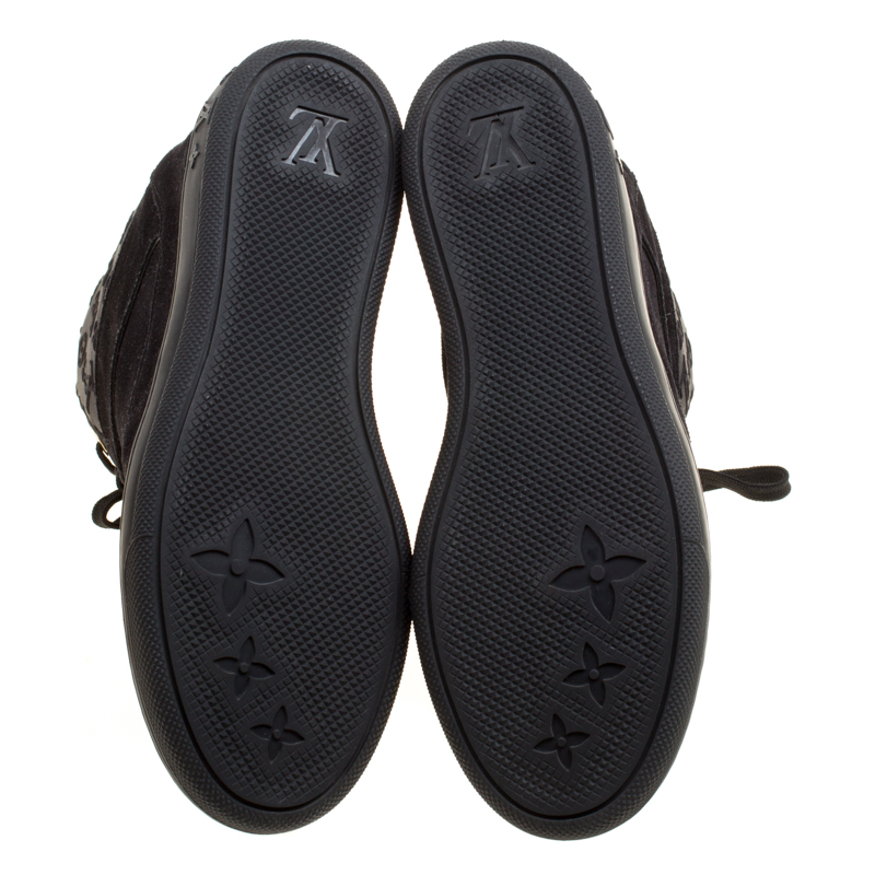 Louis Vuitton Women's Millennium Wedge Sneakers Suede with Monogram  Embossed Fabric Black 186434144