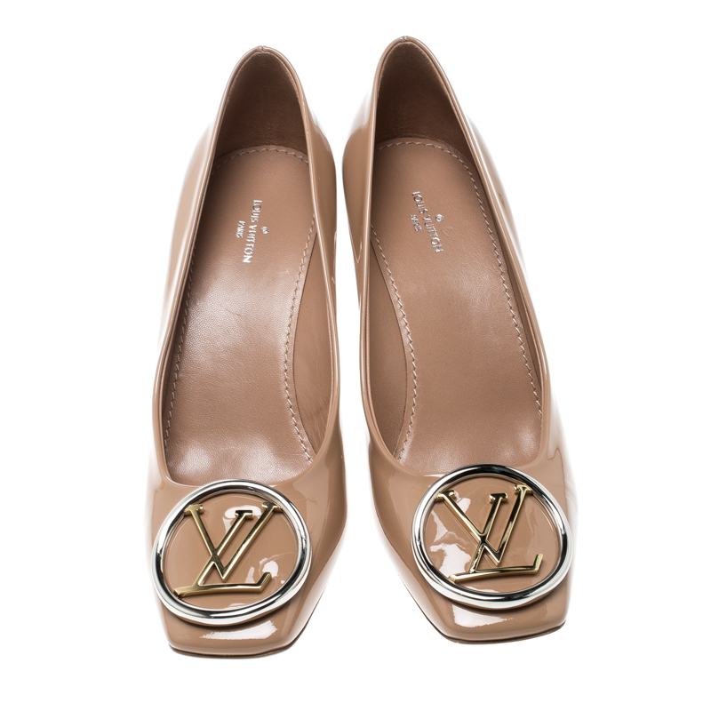Louis Vuitton Nude Pink Patent Leather Madeleine Square Toe Pumps Size 38  at 1stDibs