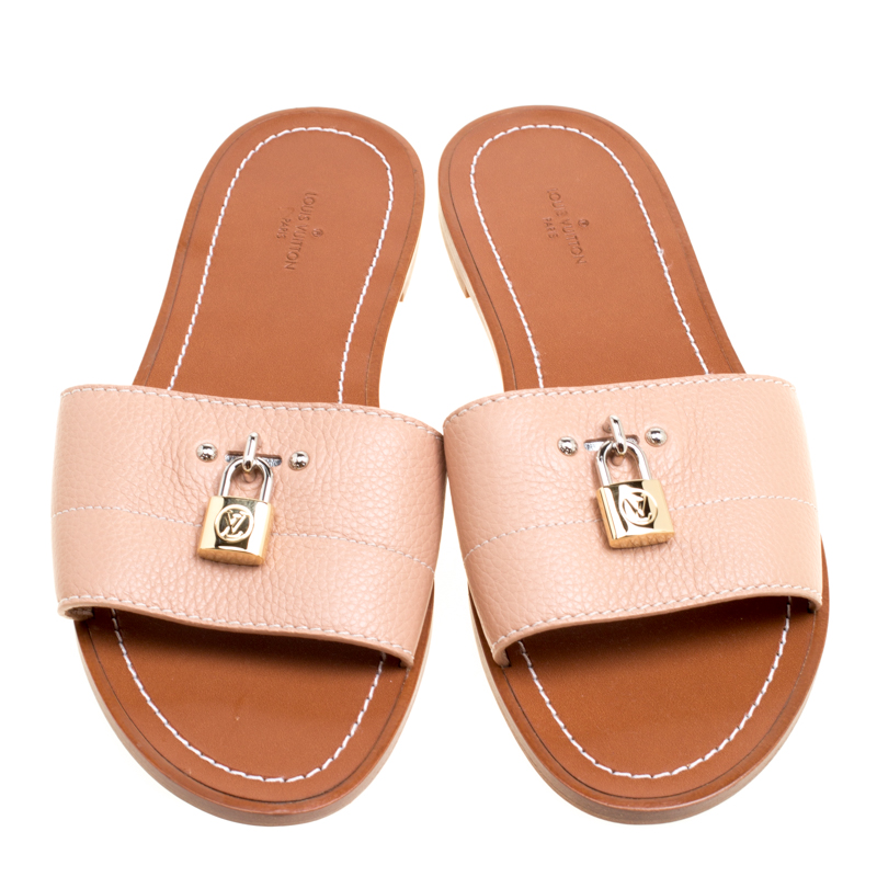 Women :: Shoes :: Louis Vuitton Lock It Leather Mules Beige - The Real  Luxury