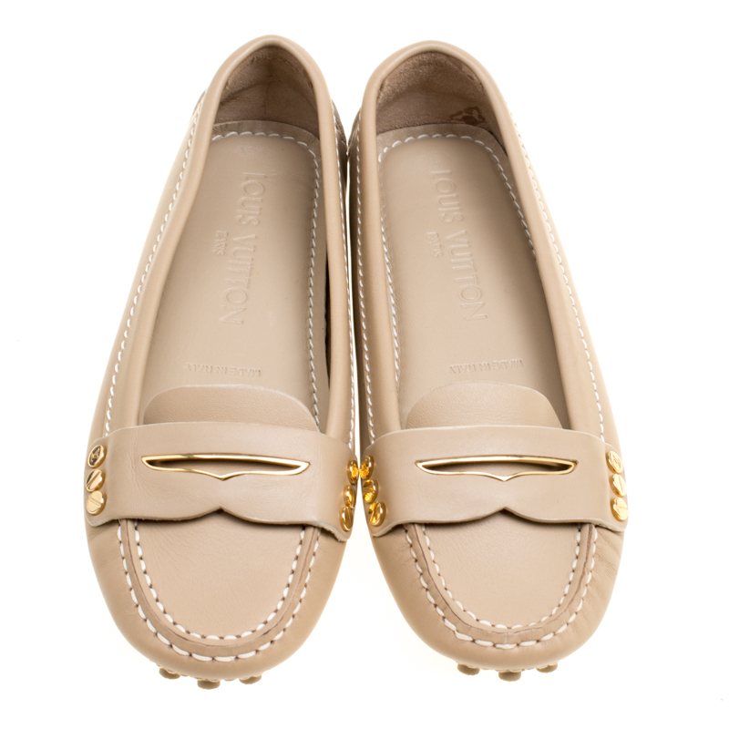 Louis Vuitton Beige Leather Penny Loafers Size 34 Louis Vuitton | TLC