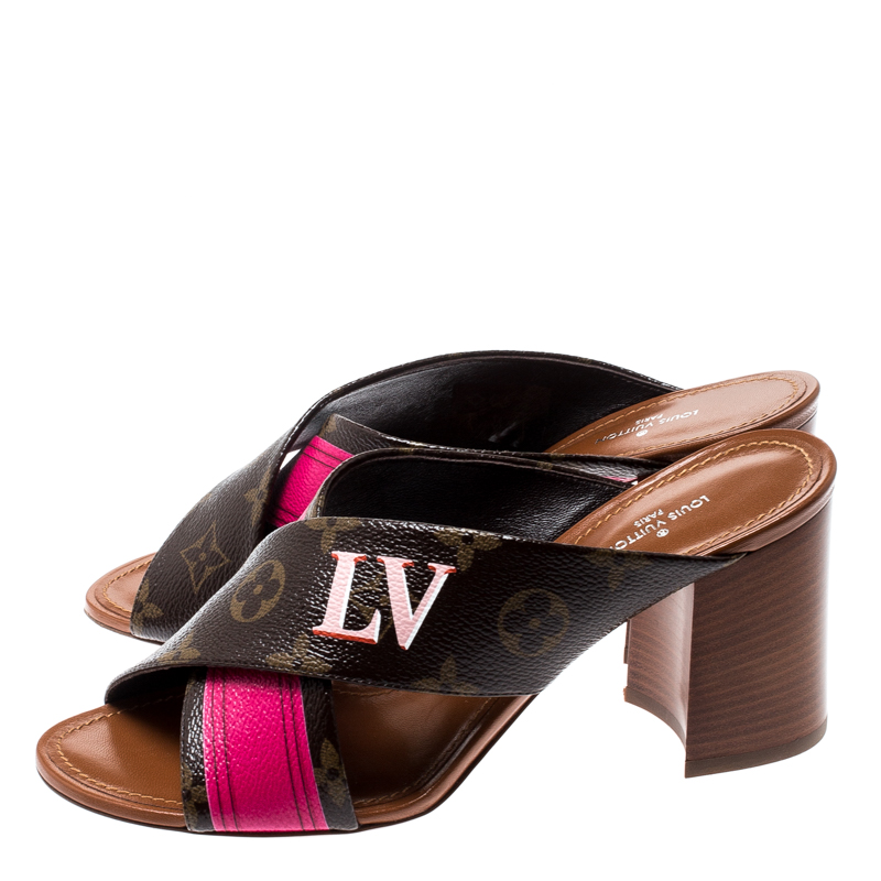 Louis Vuitton Brown/Pink Monogram Canvas Panorama Slide Mule Sandals Size  37.5 Louis Vuitton | The Luxury Closet