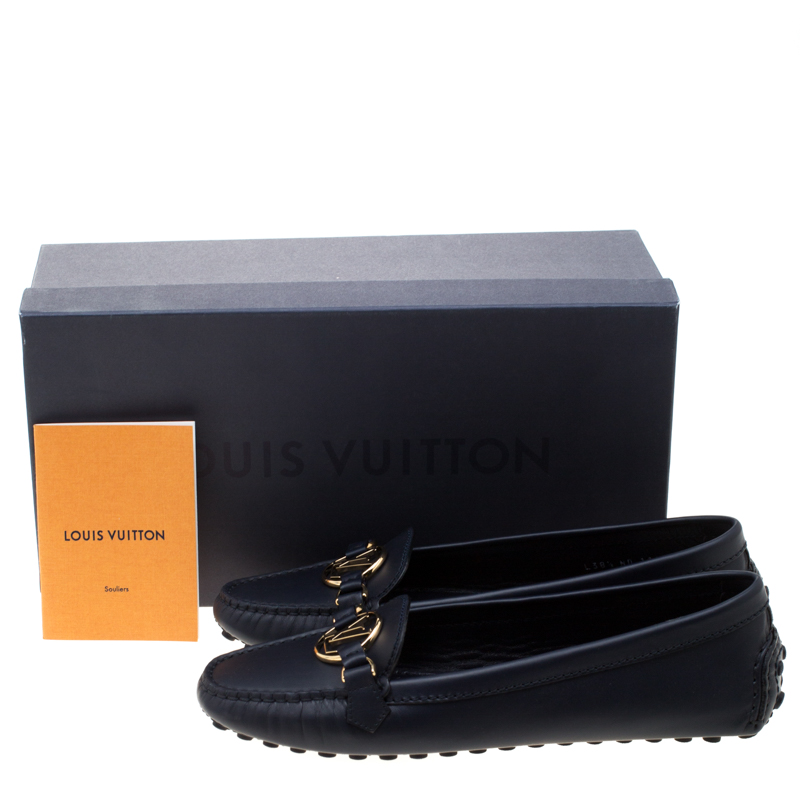 LOUIS VUITTON Calfskin Oversized Chain Academy Loafers 38.5 Black 1269433
