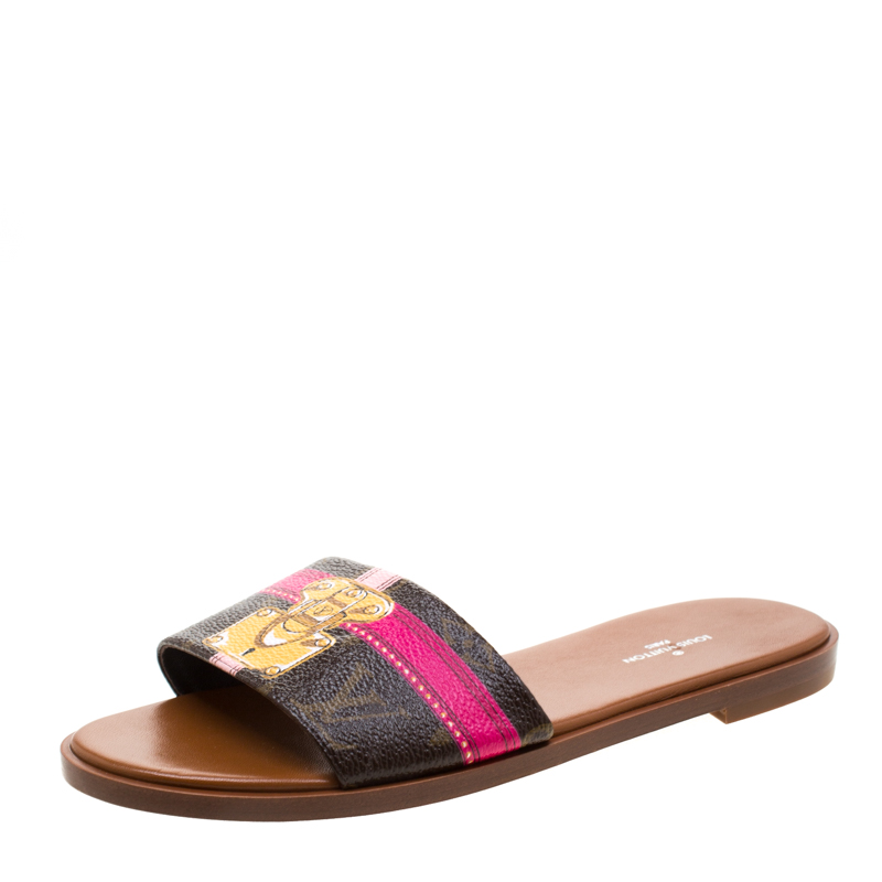 مملوكة مسبقًا Louis Vuitton Tricolor Monogram Canvas Lock It Flat Slides Size 36