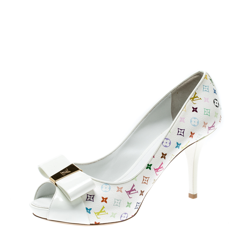 Louis Vuitton White Monogram Multicolor Ankle Strap Heels, size