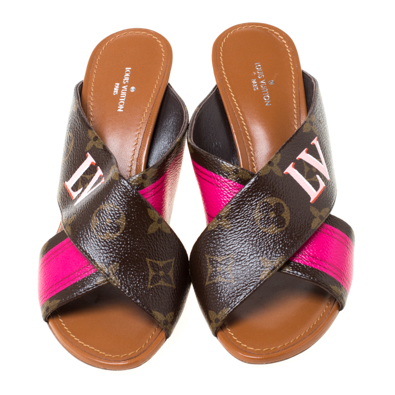 Louis Vuitton Brown/Pink Monogram Canvas Panorama Slide Mule Sandals Size 37 Louis Vuitton | TLC