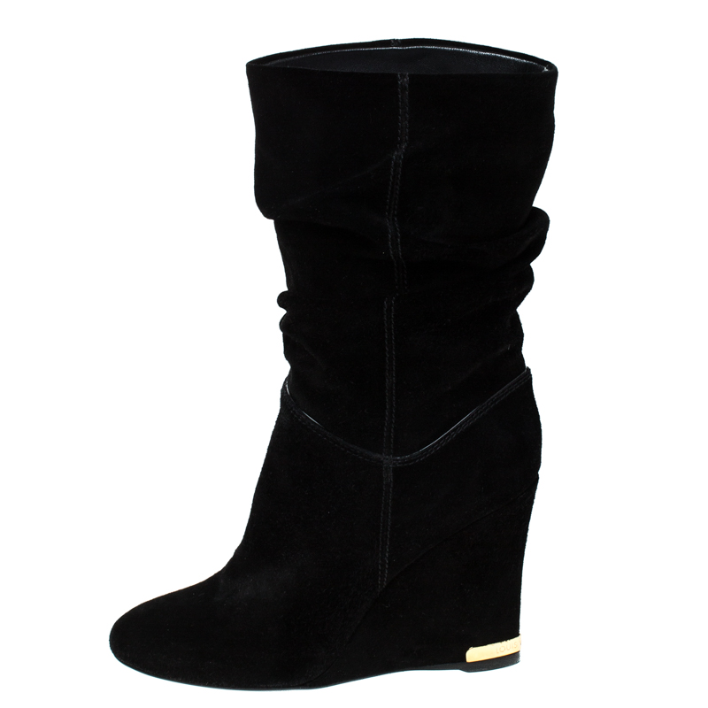 

Louis Vuitton Black Suede Cate Mid-Calf Wedge Boots Size