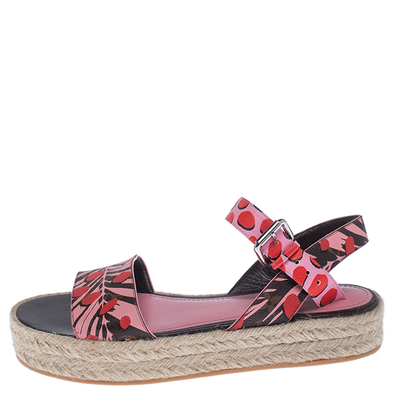 

Louis Vuitton Multicolor Floral Canvas Ankle Strap Espadrille Flat Sandals Size