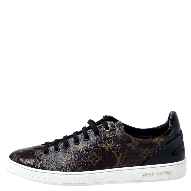 

Louis Vuitton Brown Monogram Canvas and Black Patent Leather Frontrow Low Top Sneakers Size