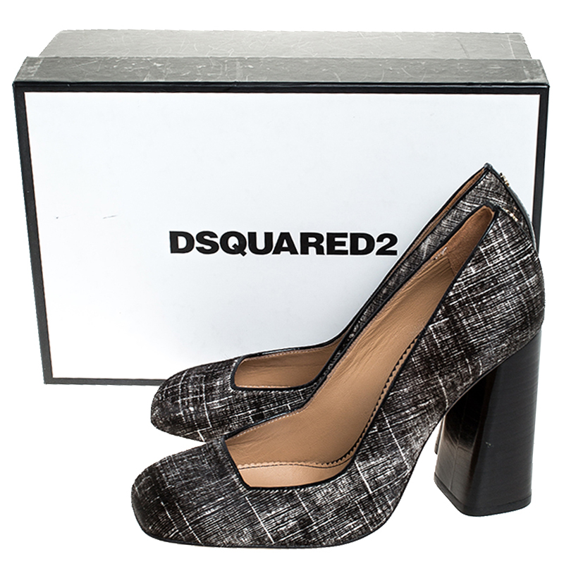 Pre-owned Dsquared2 Black/white Pony Hair Block Heel Pumps Size 38