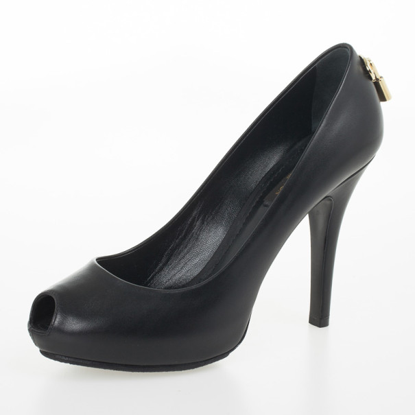 Pre Owned Louis Vuitton Black Leather Oh Really! Peep Toe Pumps Size 37