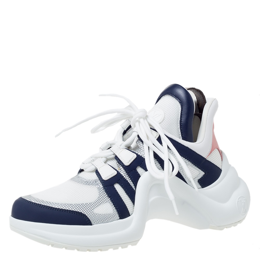 Louis Vuitton Navy Blue/White Mesh And Leather Archlight Low Top Sneakers  Size 38 Louis Vuitton