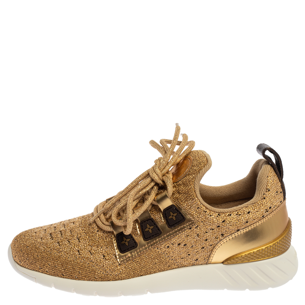 

Louis Vuitton Gold Knit Fabric And Leather Aftergame Lace Trainer Sneakers Size