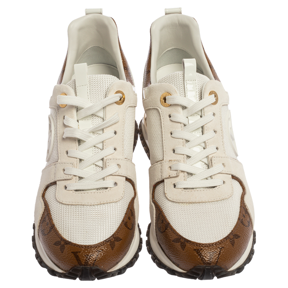 Louis Vuitton White Monogram Embossed Suede and Leather Run Away Sneakers  Size 7.5/38 - Yoogi's Closet