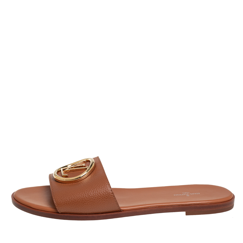 

Louis Vuitton Brown Leather LV Circle Flat Slides Size