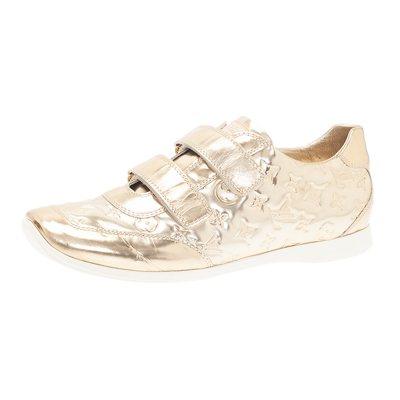 Buy Louis Vuitton Metallic Gold Monogram Mirror Tennis Shoes Size 39.5 42923 at best price | TLC