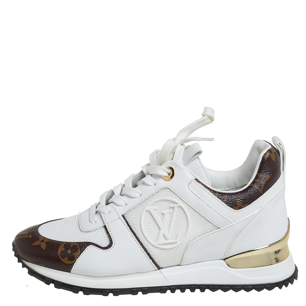 

Louis Vuitton White/Brown Mesh And Monogram Canvas Run Away Sneakers Size