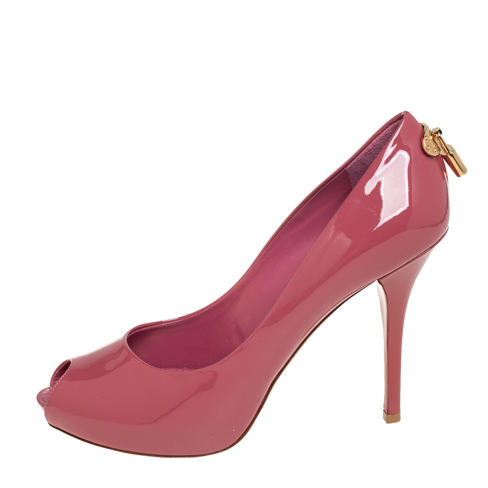 

Louis Vuitton Pink Patent Leather Oh Really! Peep Toe Pumps Size