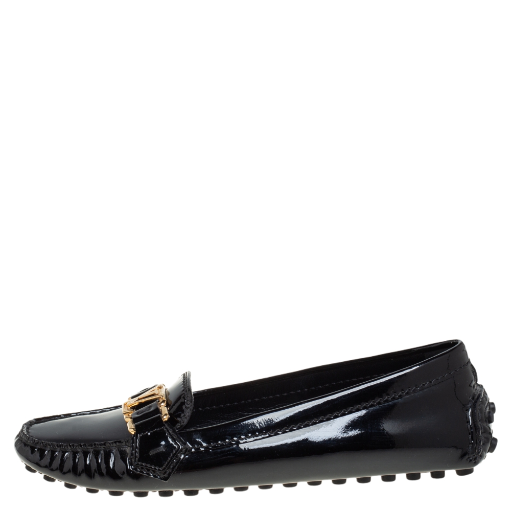 

Louis Vuitton Black Patent Leather Oxford Slip On Loafers Size