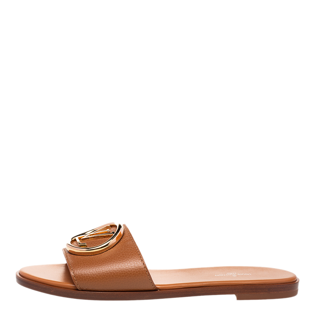 

Louis Vuitton Brown Leather Lock It Flat Slides Size