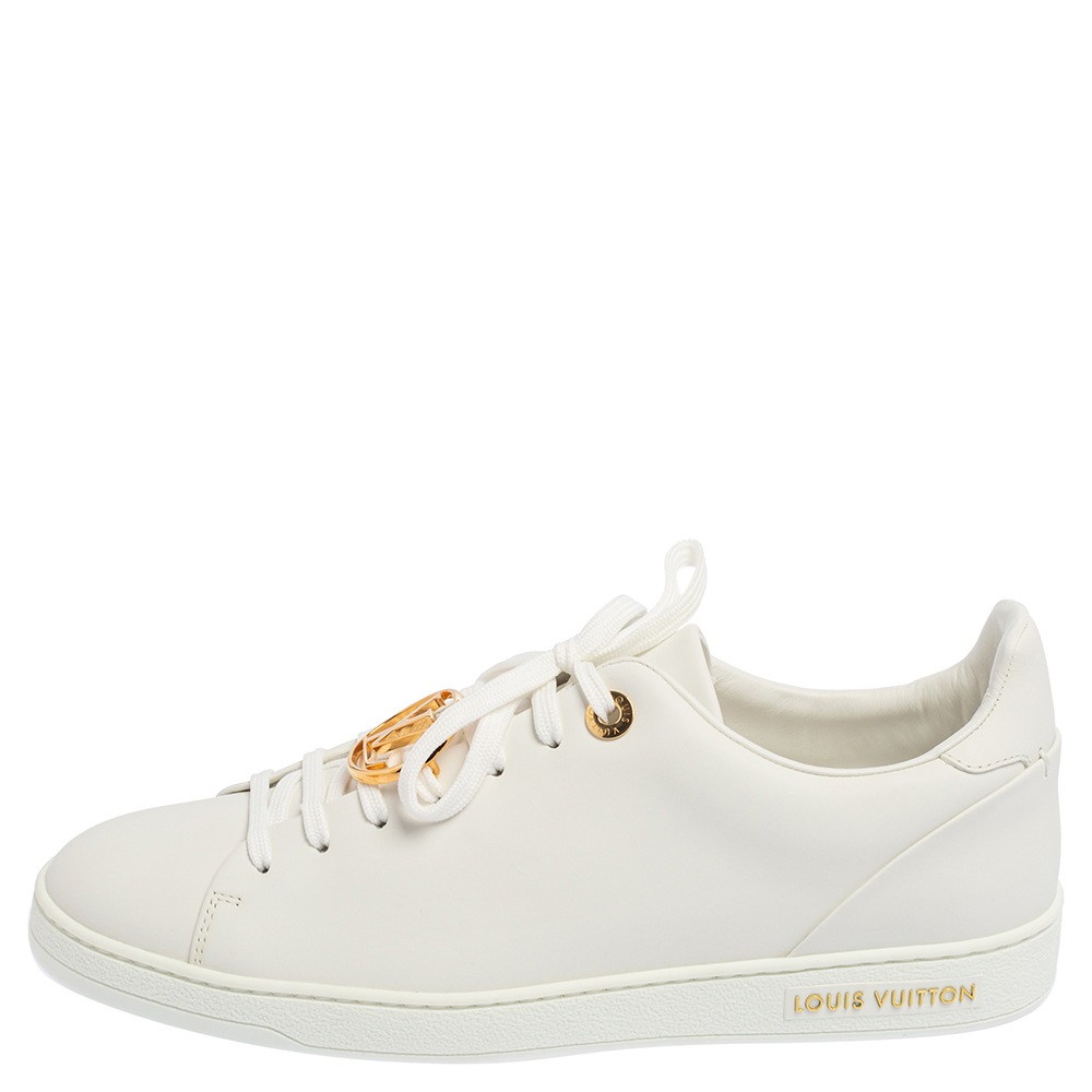 

Louis Vuitton White Leather Frontrow Metal Logo Lace Up Sneakers Size