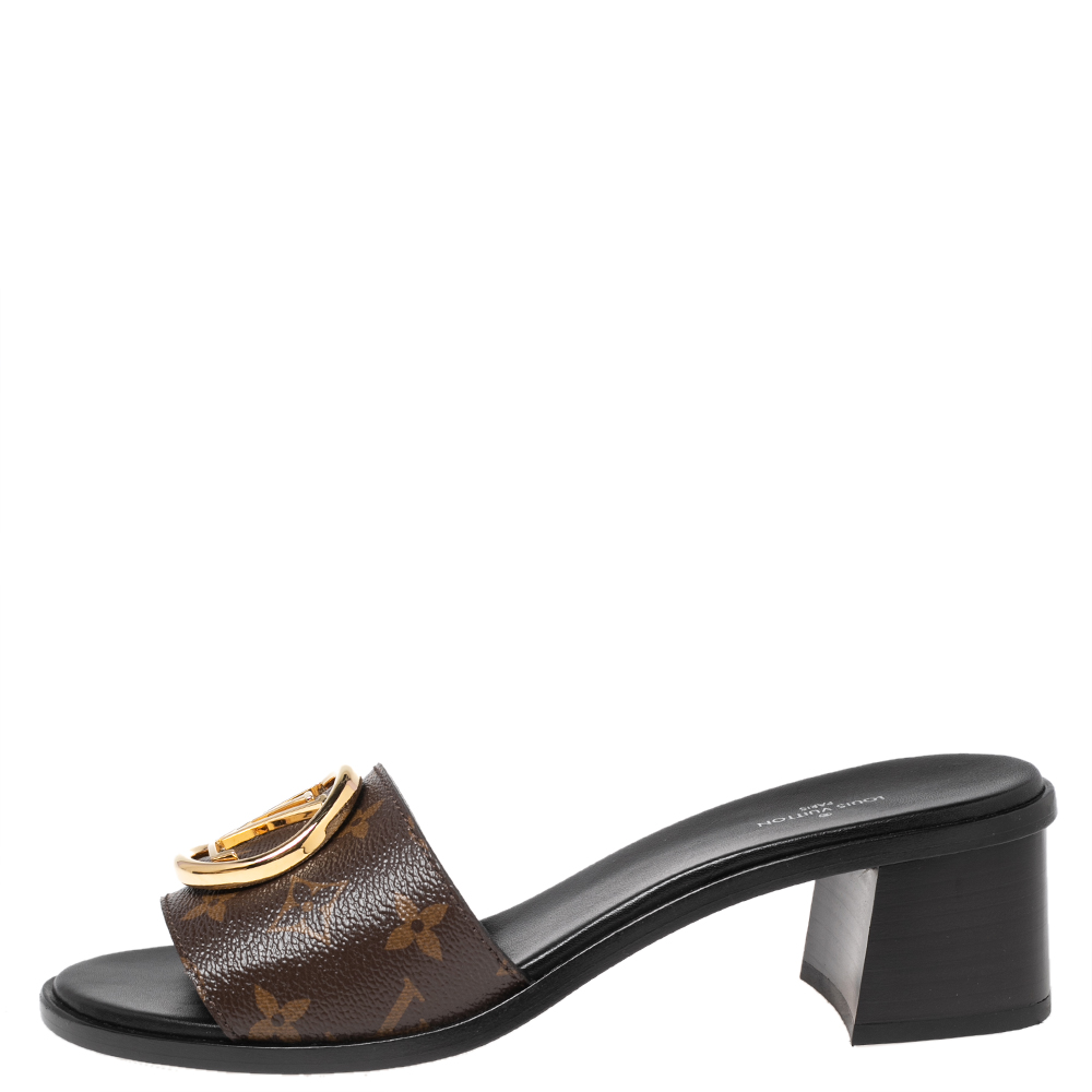 

Louis Vuitton Brown Monogram Canvas Lock It Slide Sandals Size