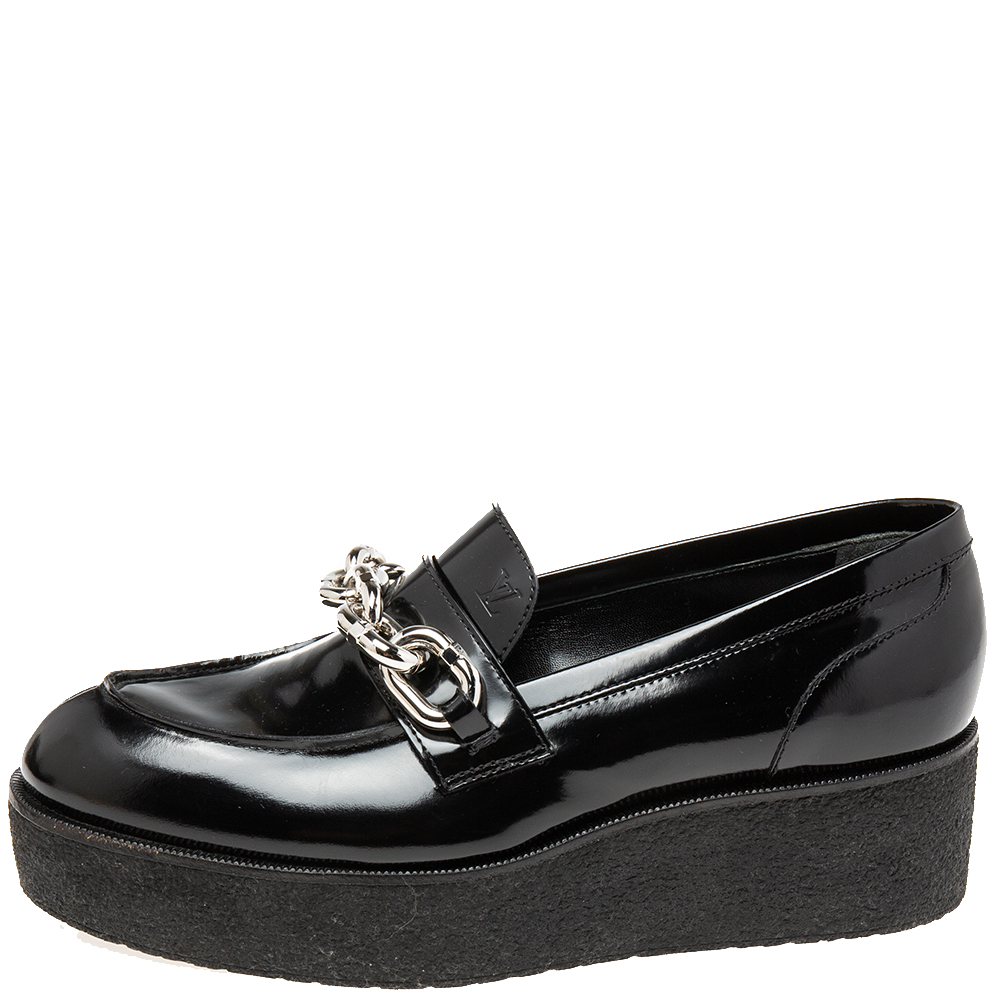 

Louis Vuitton Black Patent Leather Graduate Platform Loafers Size