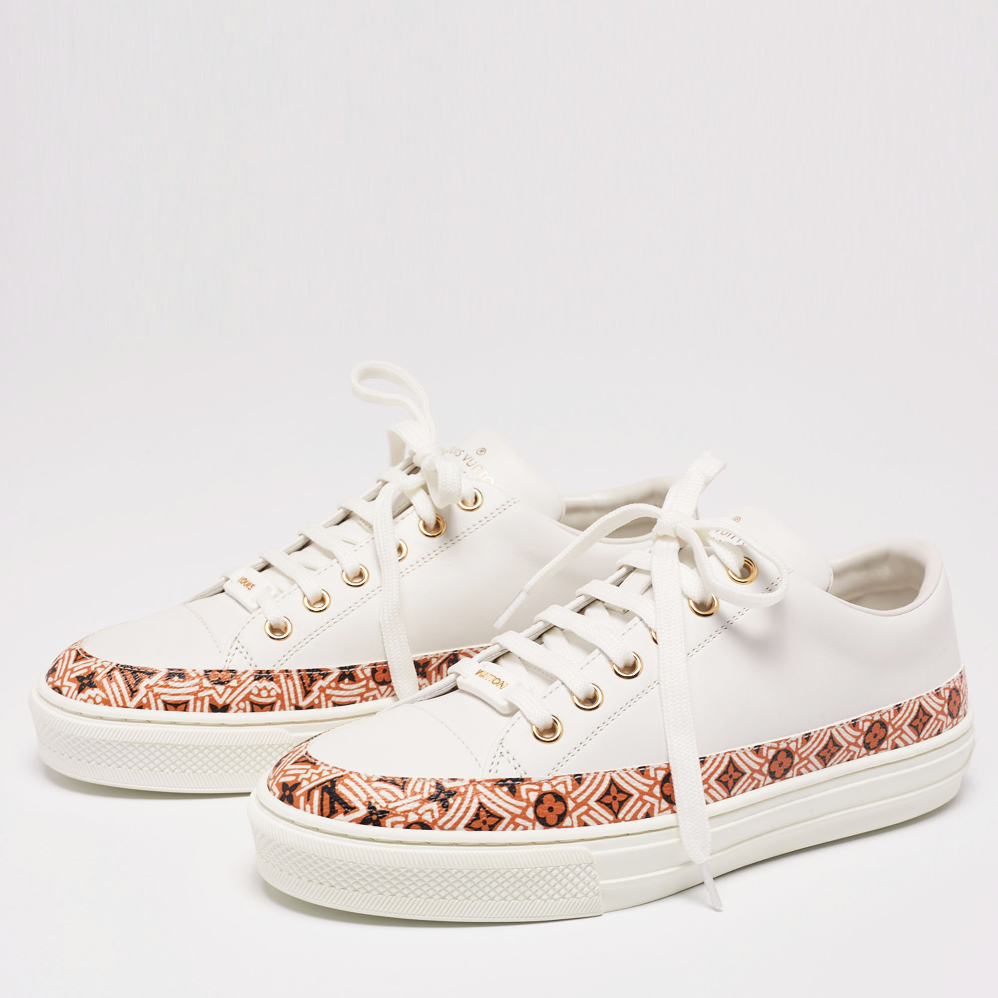 

Louis Vuitton White Leather And Coated Canvas Stellar Low Top Sneakers Size