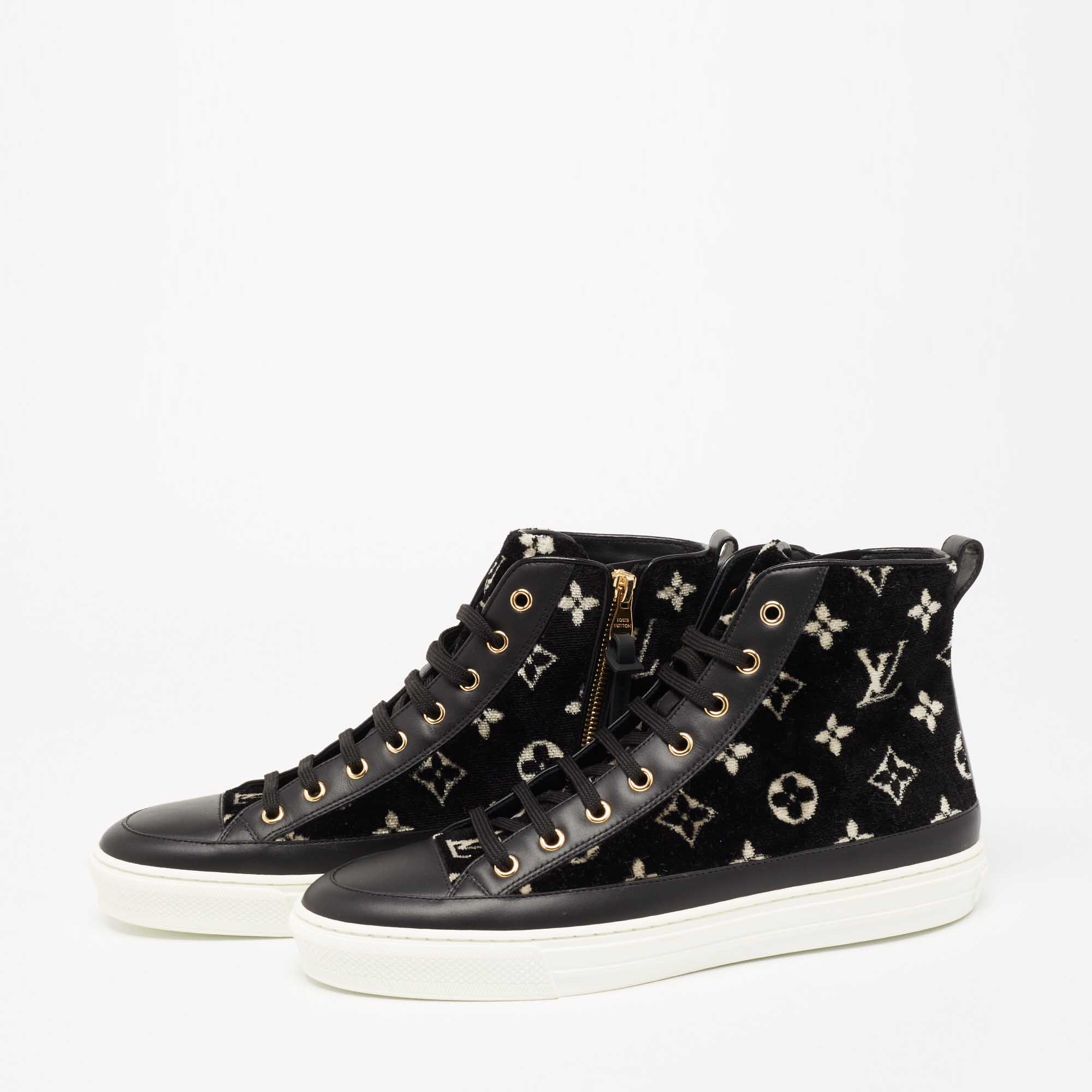 

Louis Vuitton Black Leather And Velvet Trainers High Top Sneakers Size