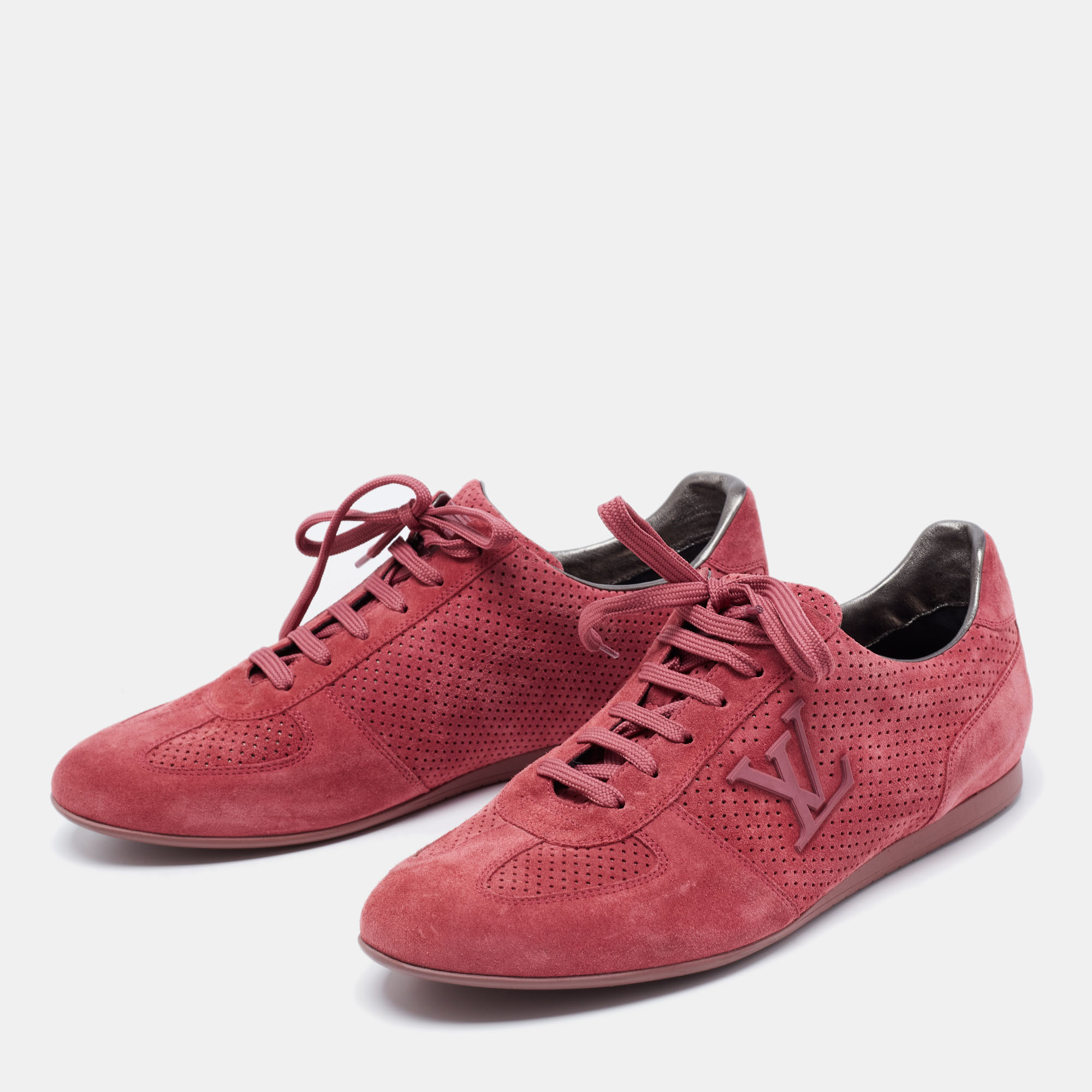 

Louis Vuitton Pink Perforated Suede LV Logo Low-Top Sneakers Size
