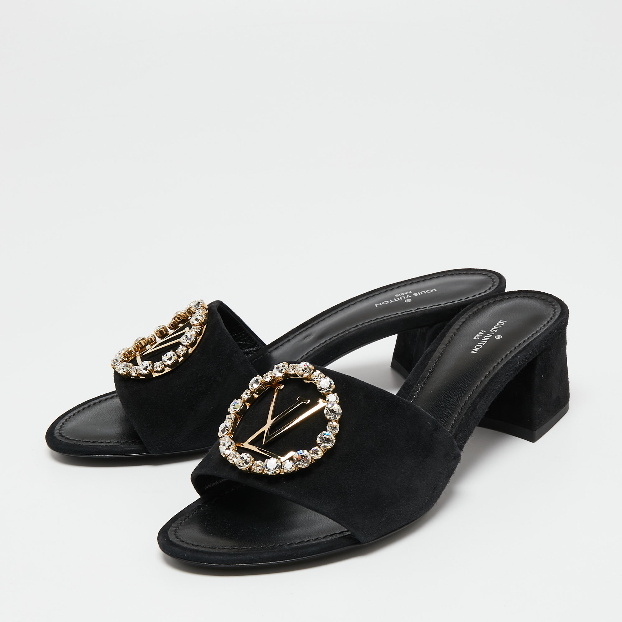 

Louis Vuitton Black Suede Madeleine Slide Sandals Size