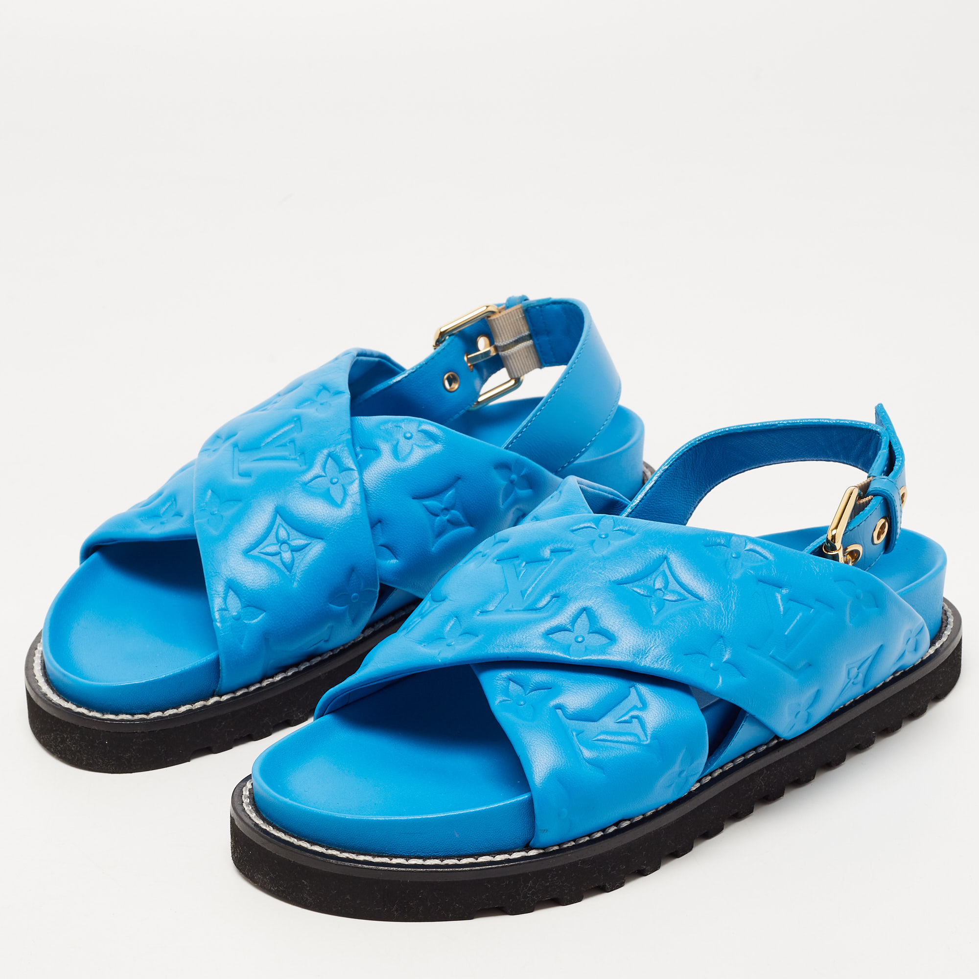 

Louis Vuitton Blue Leather Paseo Confort Slingback Sandals Size