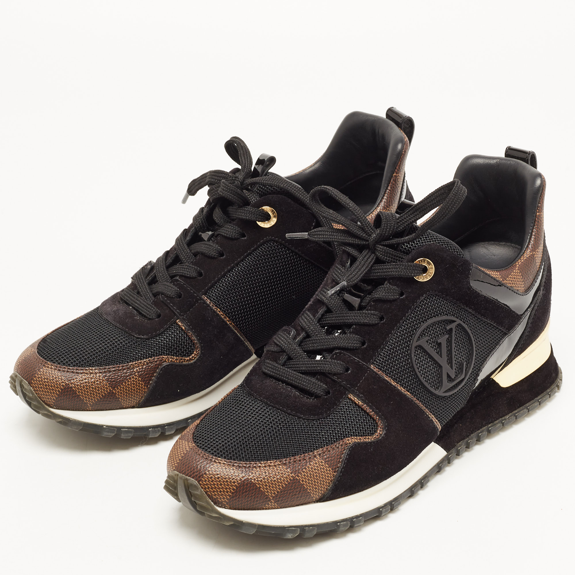 

Louis Vuitton Black/Brown Mesh and Monogram Canvas Run Away Sneakers Size