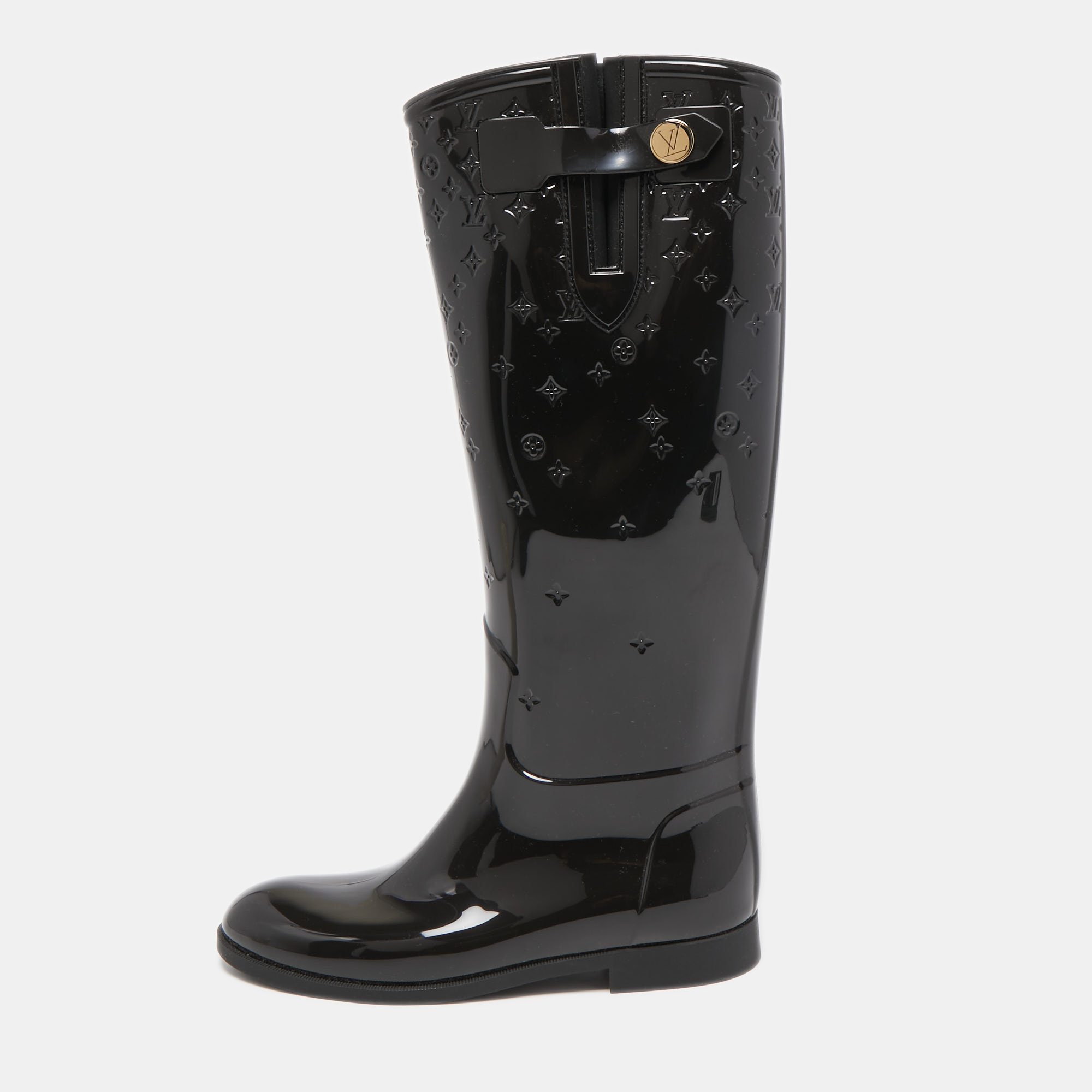 Pre Owned Louis Vuitton Black Rubber Rain Boots Size 38
