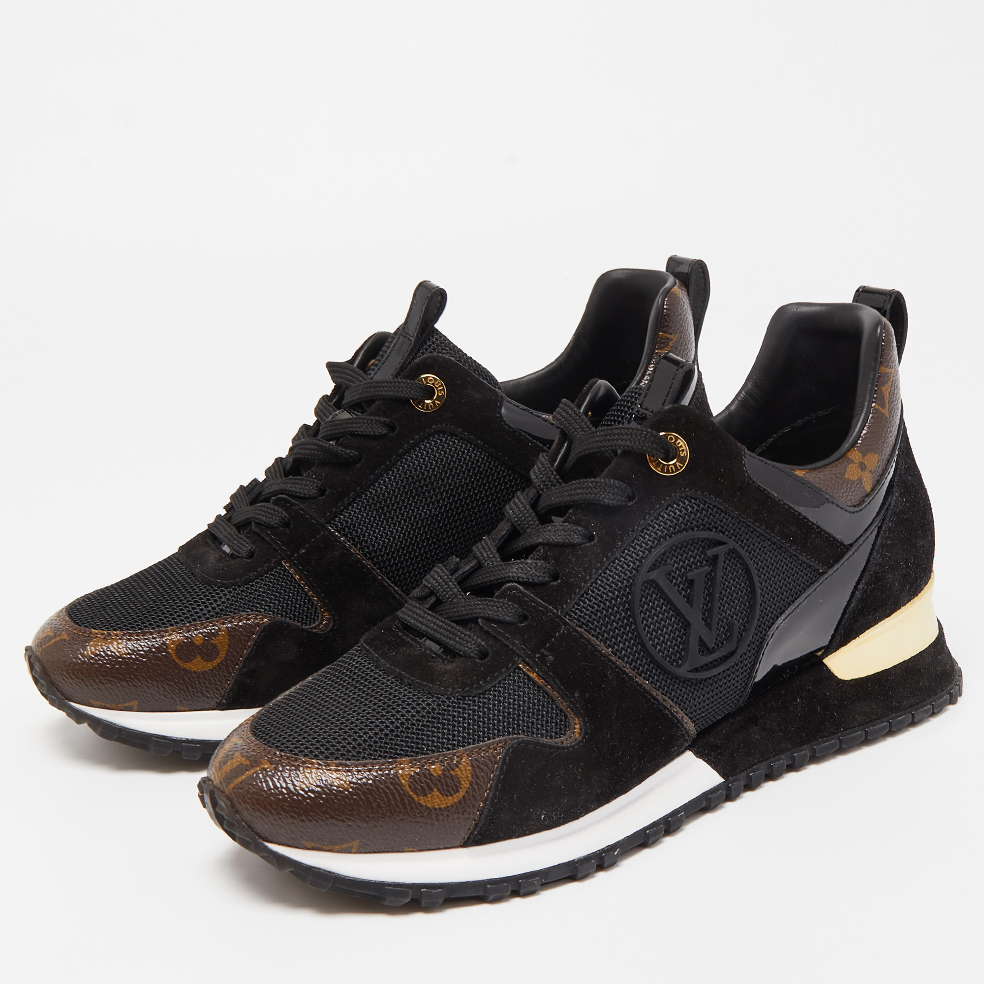 

Louis Vuitton Brown/Black Monogram and Leather Run Away Sneakers Size