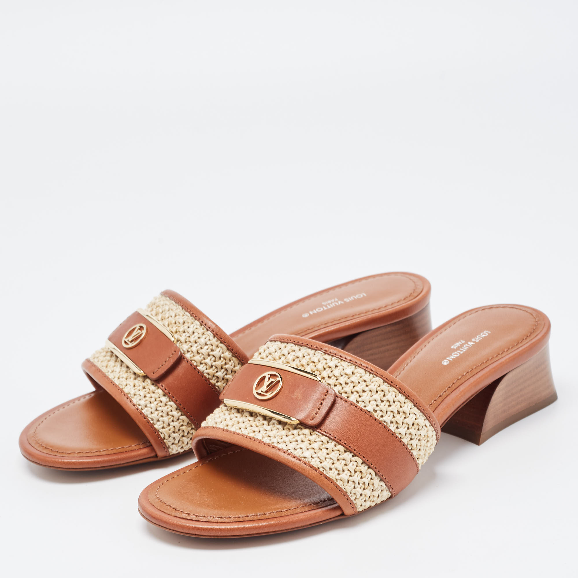 

Louis Vuitton Brown Leather Lock It Sandals Size