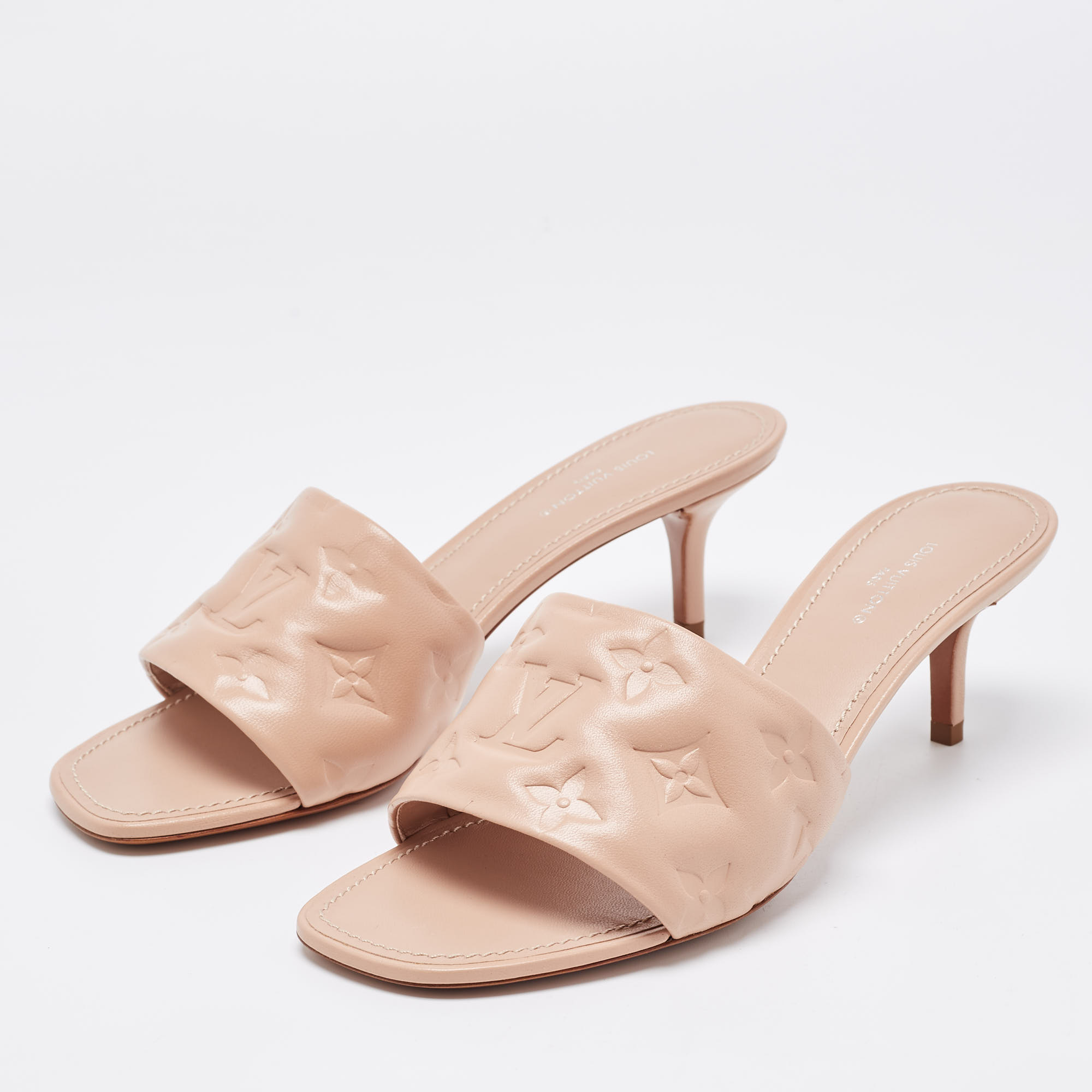 

Louis Vuitton Beige Monogram Leather Revival Open Toe Slide Sandals Size