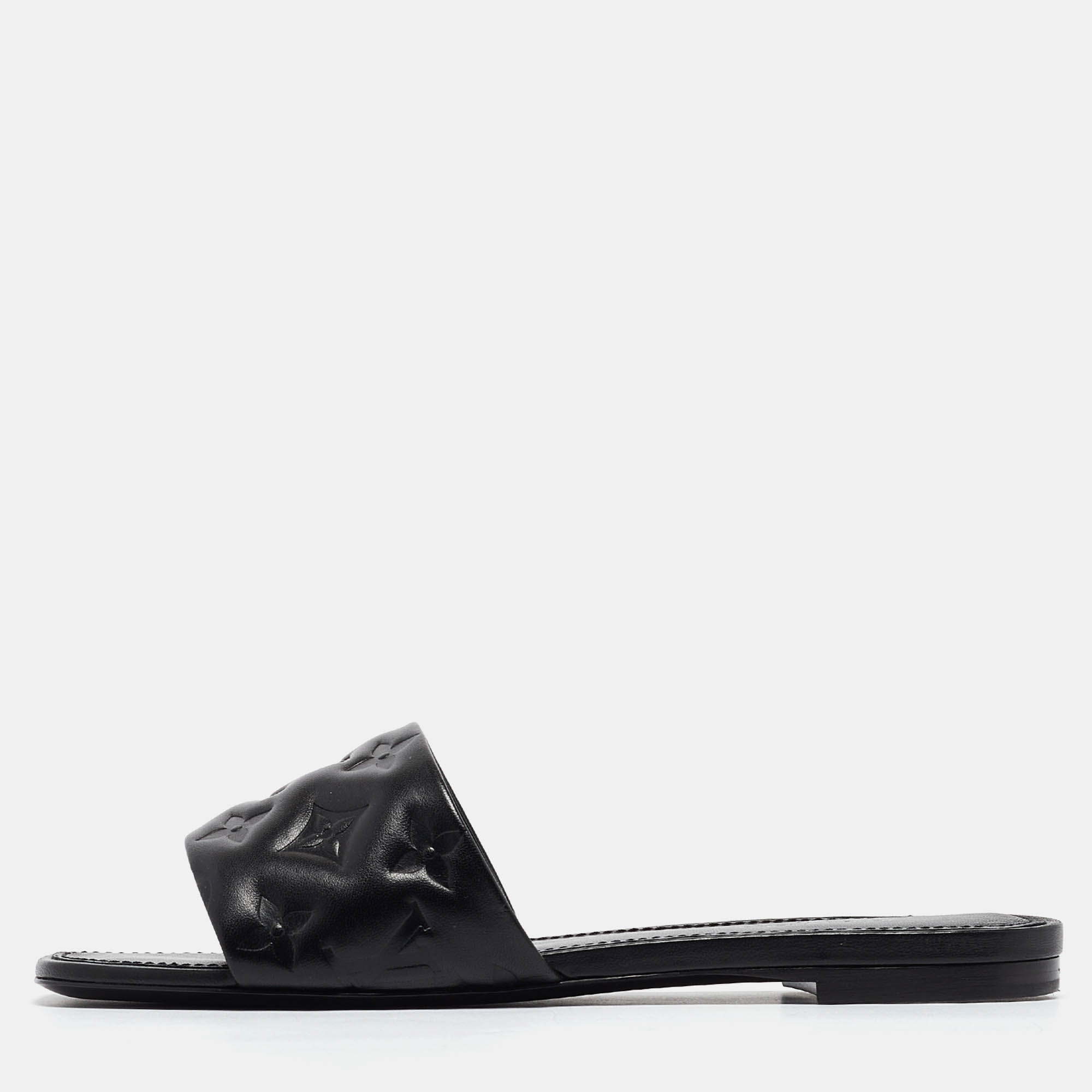 

Louis Vuitton Black Monogram Embossed Leather Revival Flat Slides Size