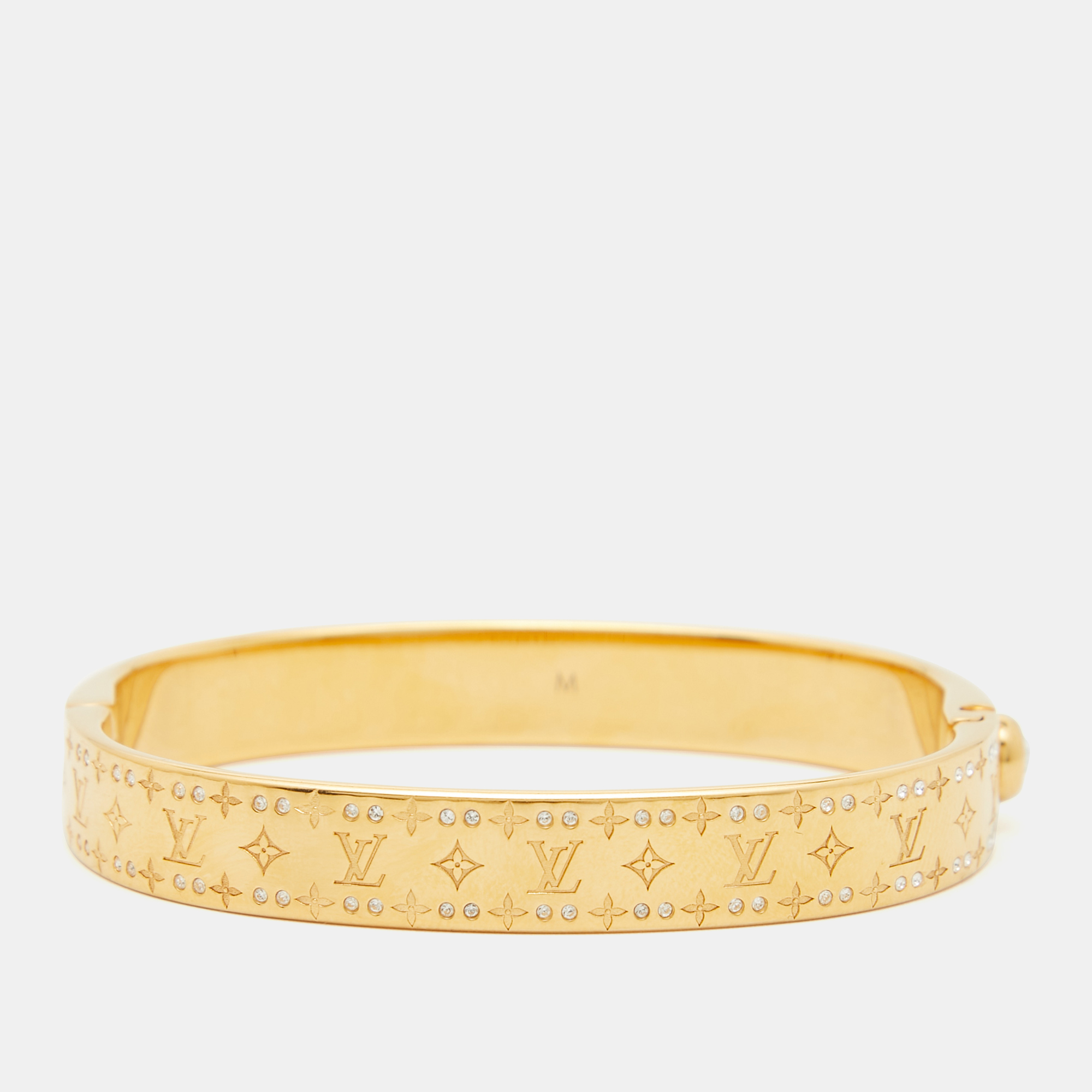 

Louis Vuitton Crystal Monogram Nanogram Gold Tone Strass Cuff Bracelet