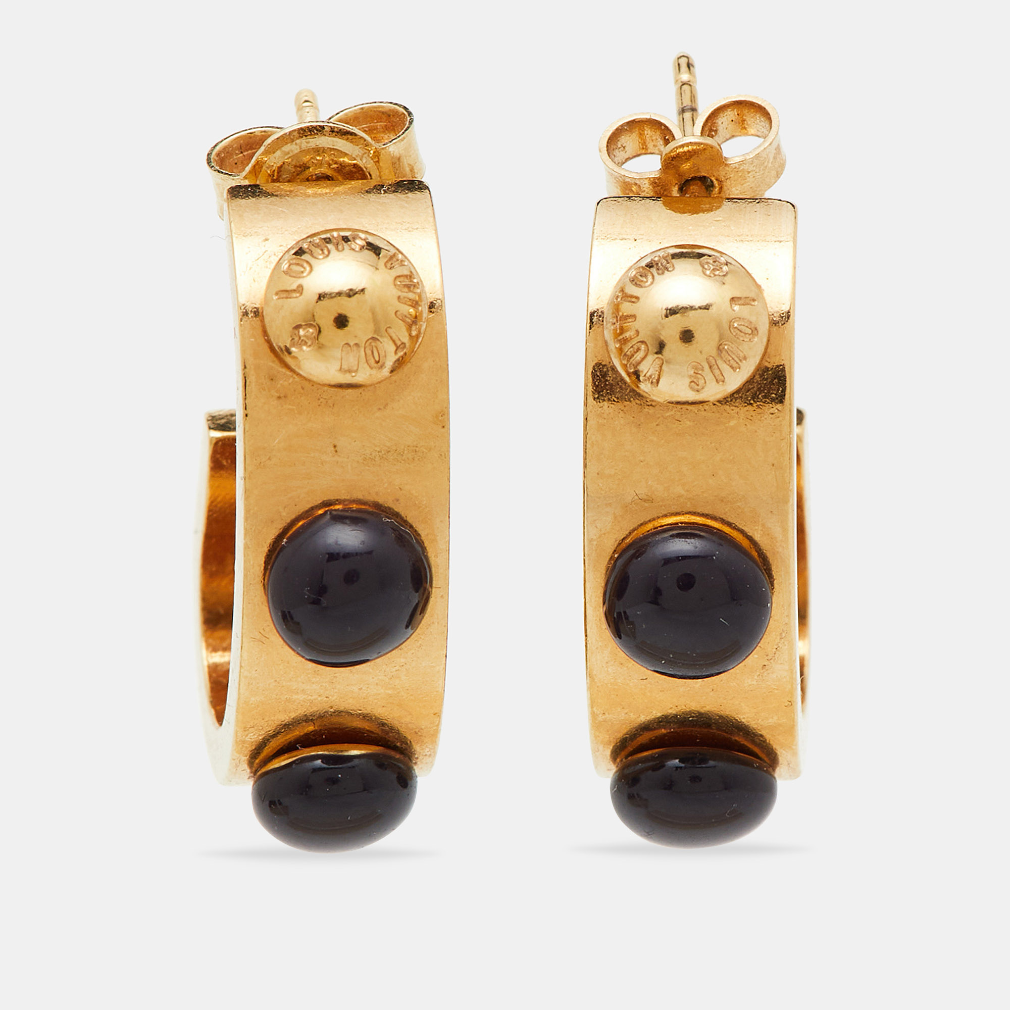 

Louis Vuitton Gold Tone Gimme A Clue Hoop Earrings, Black