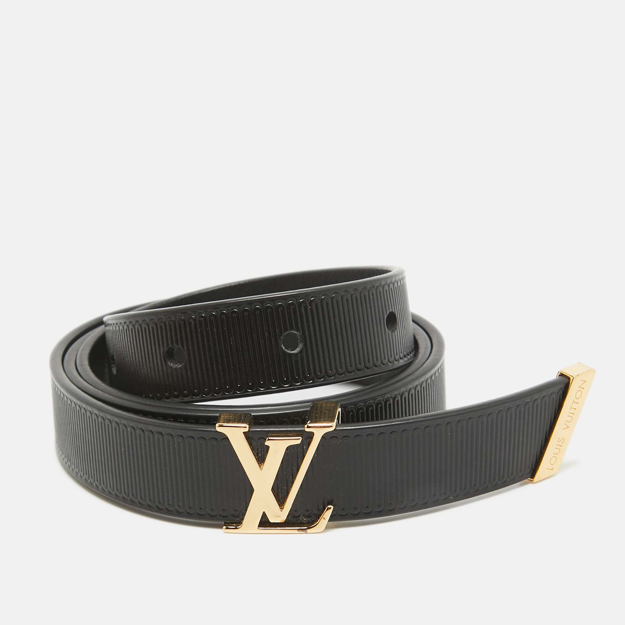 

Louis Vuitton Black Embossed Leather LV Initiales Slim Belt