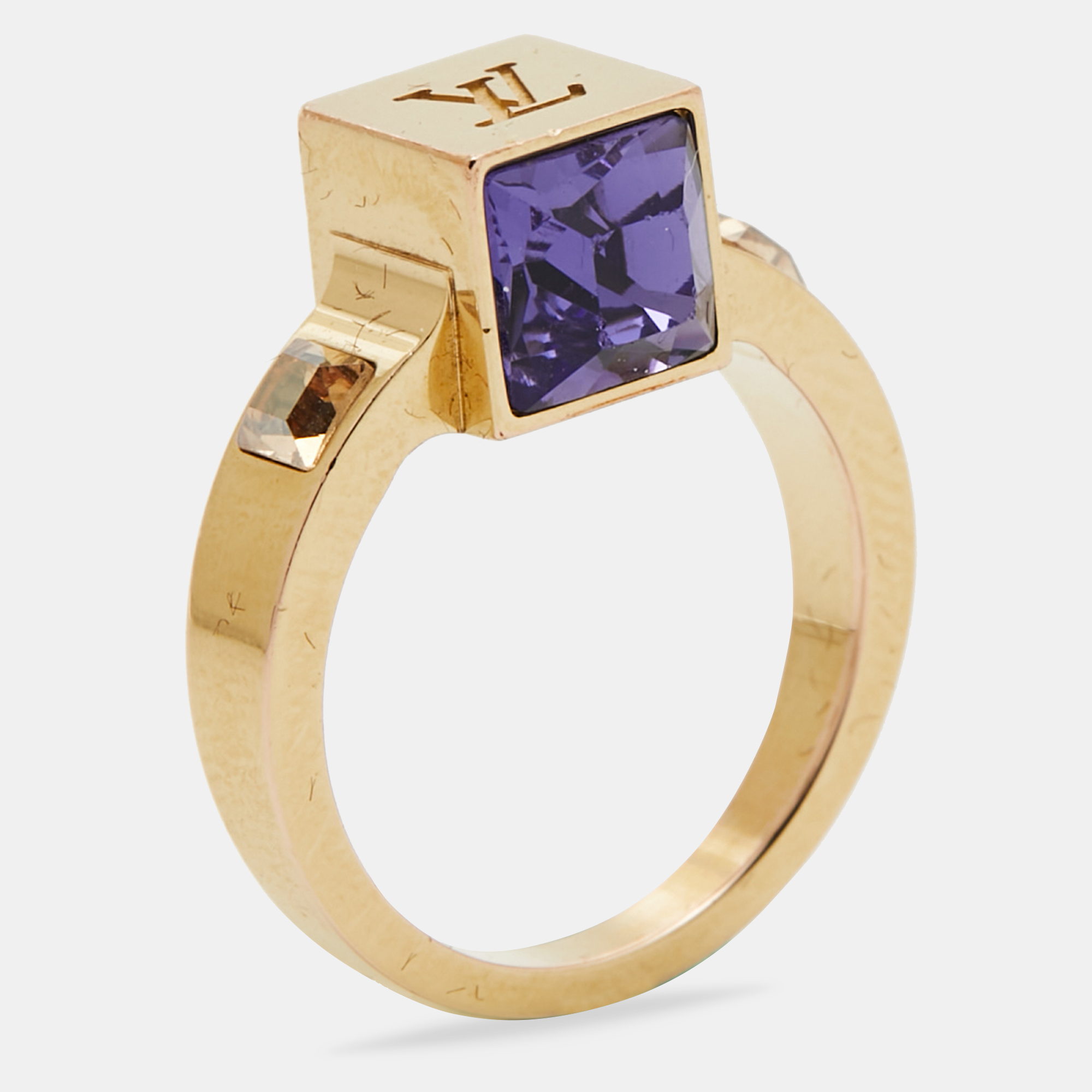 

Louis Vuitton Gamble Crystal Gold Tone Ring Size