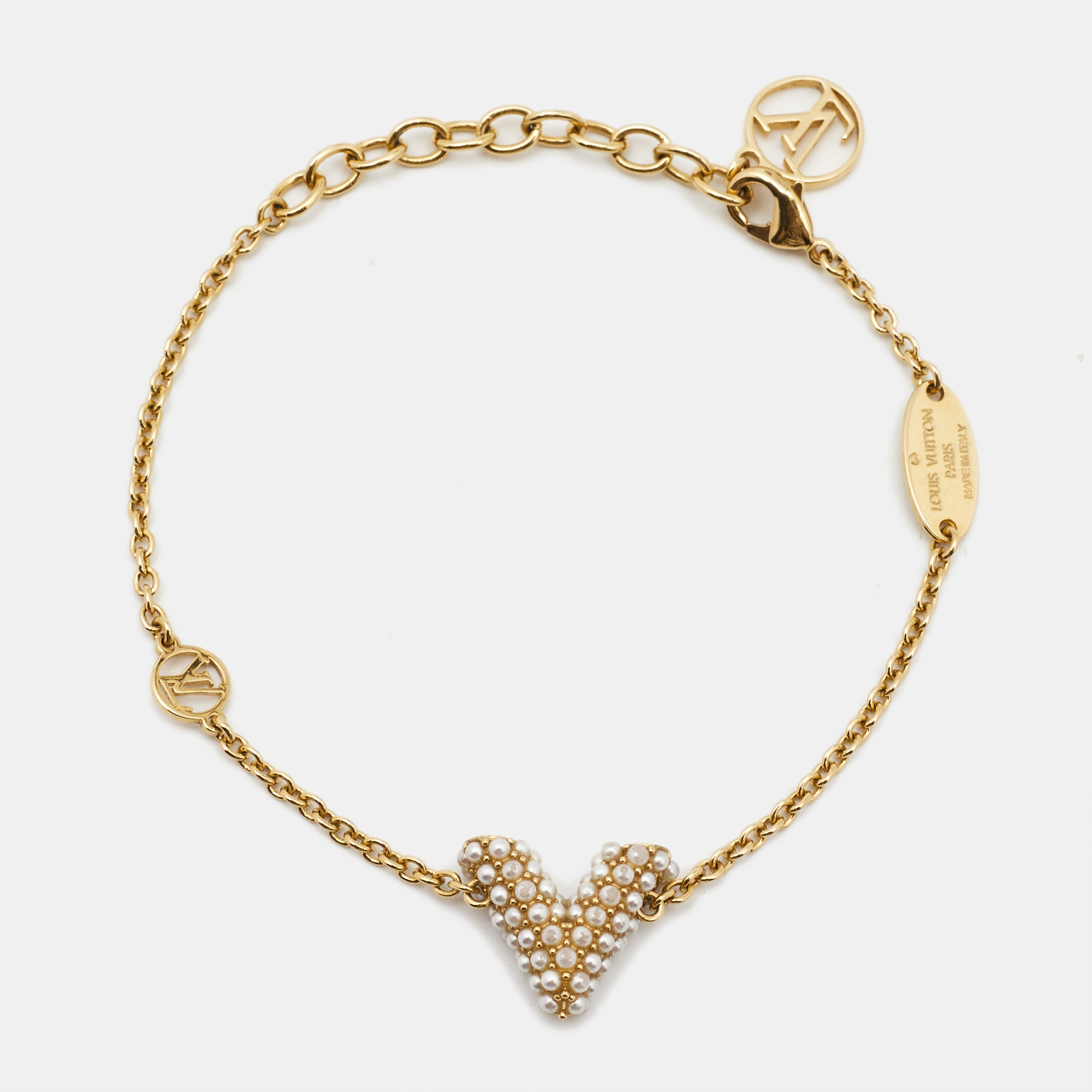 

Louis Vuitton Essential V Faux Pearls Gold Tone Bracelet