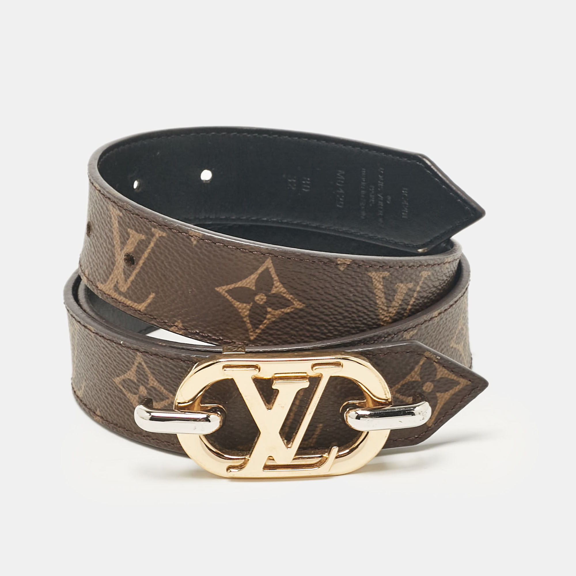 Pre-owned Louis Vuitton Monogram Canvas Everyday Chain Lv Reversible Belt 80 Cm In Brown