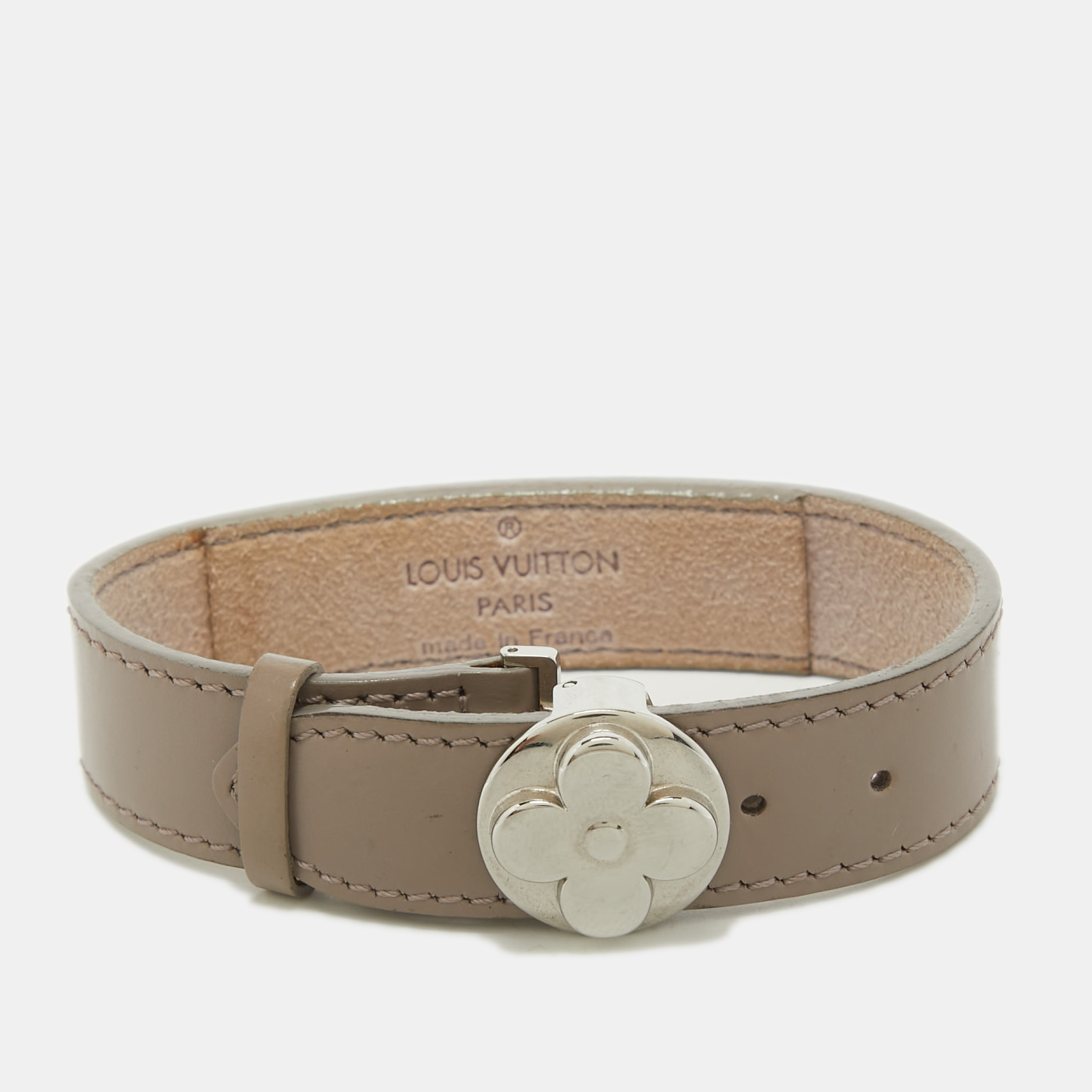 

Louis Vuitton Monogram Wish Leather Silver Tone Bracelet, Grey