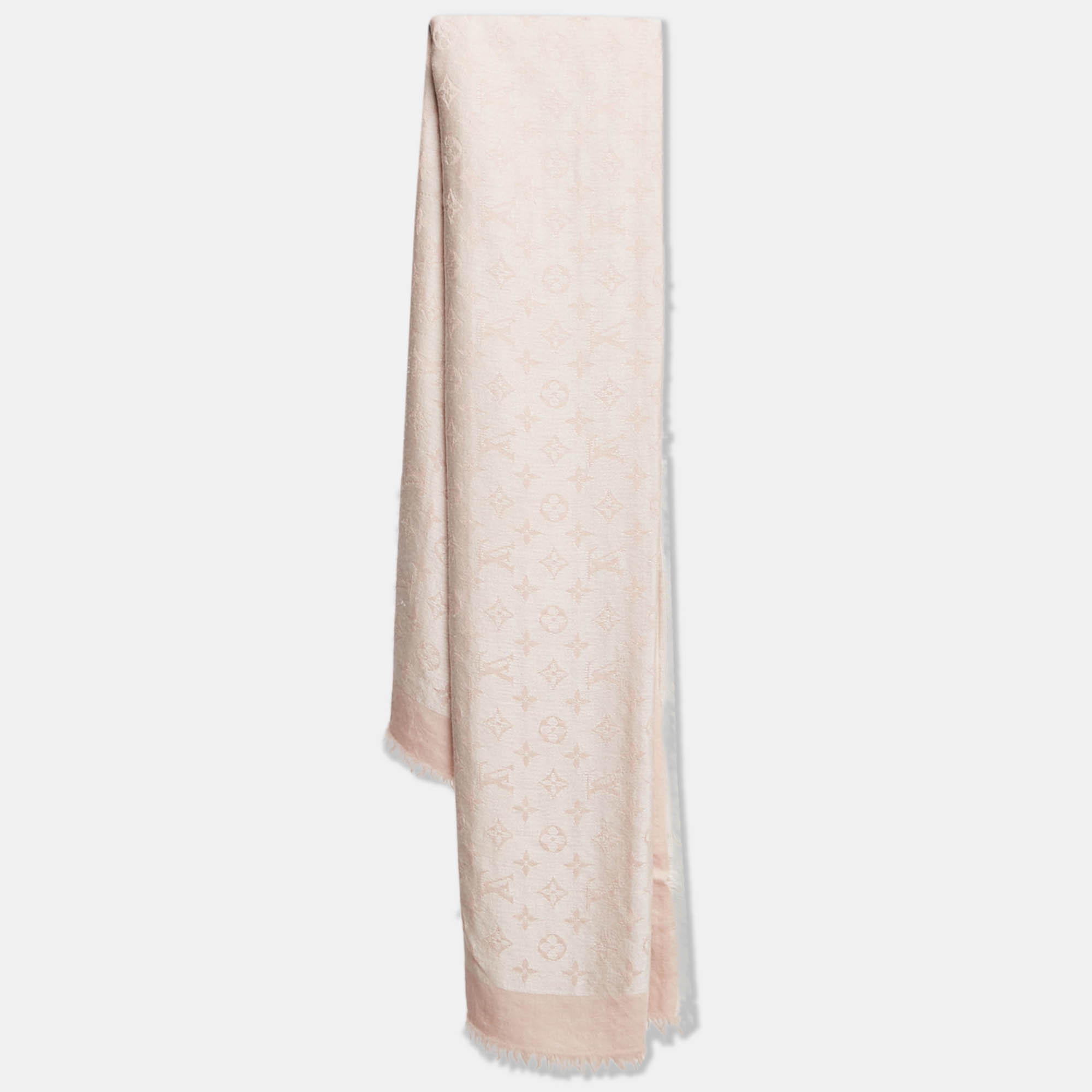 Pre-owned Louis Vuitton Pink Monogram Silk & Wool Square Shawl