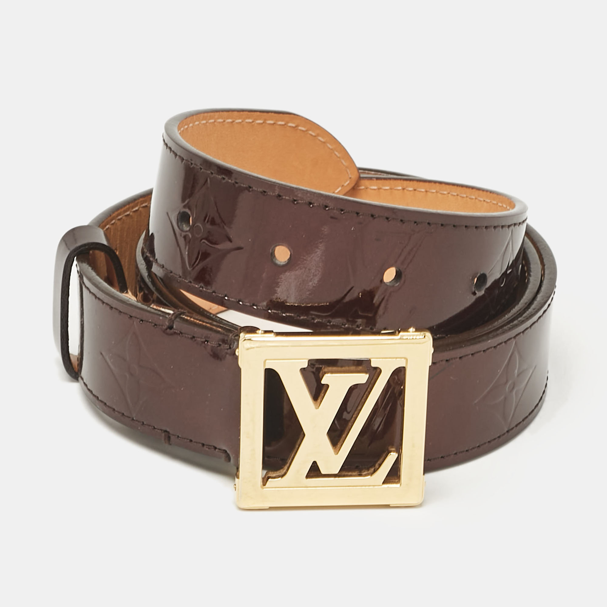 

Louis Vuitton Amarante Monogram Vernis LV Frame Belt, Burgundy