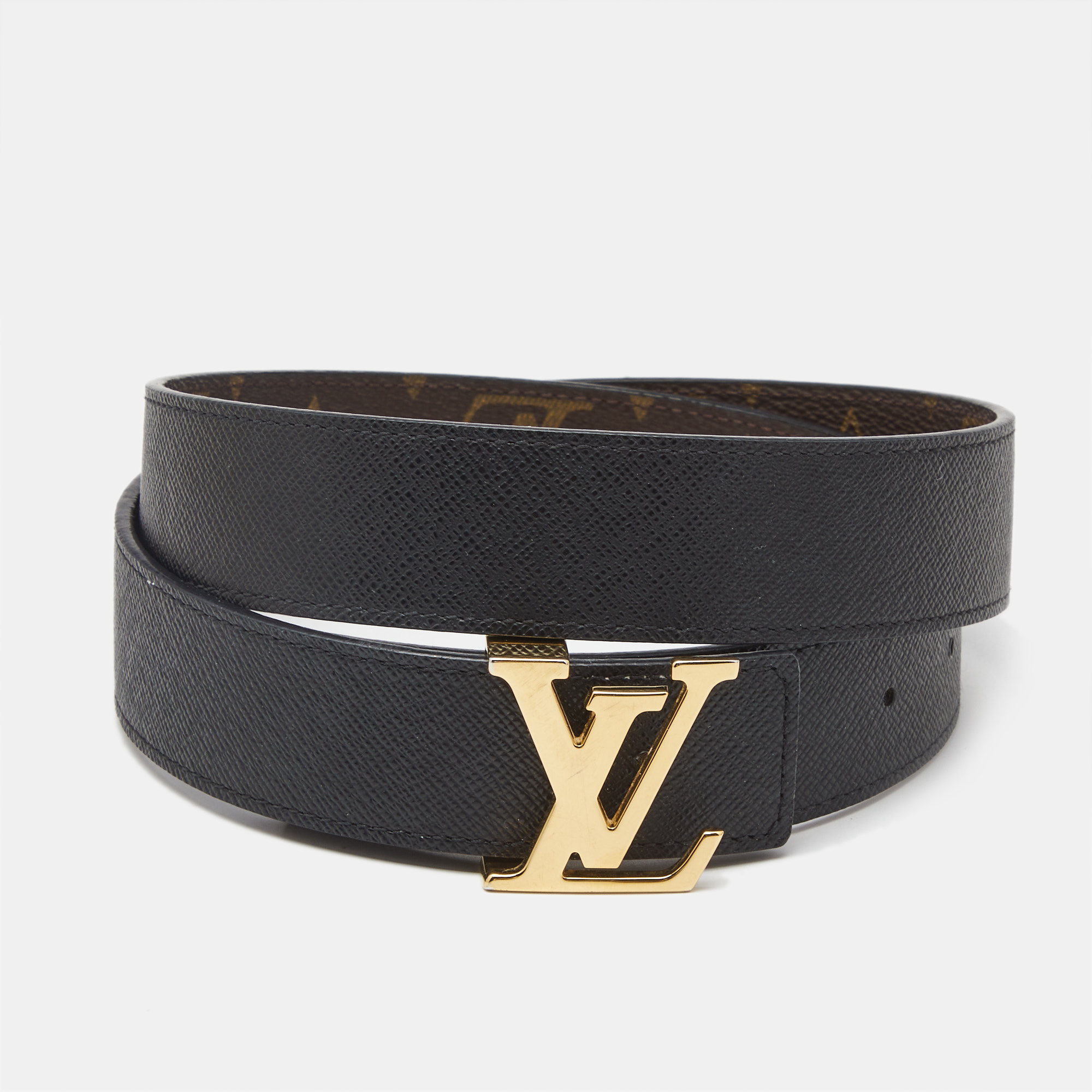 

Louis Vuitton Black Monogram Canvas and Leather LV Initiales Reversible Belt 70CM